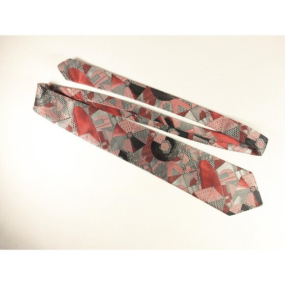 Vintage Jonathan Bryan abstract neck tie, red + chrome umbrella mod necktie, - Picture 3 of 10